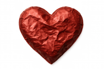 Red crumpled heart representing broken love and emotional pain, or passion and valentine's day