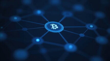Abstract digital network with bitcoin symbol at the center