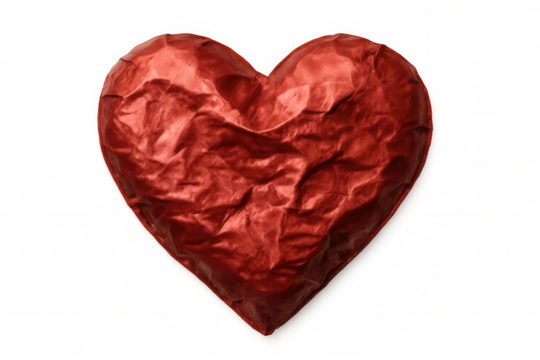 Red crumpled heart representing broken love and emotional pain, or passion and valentine's day