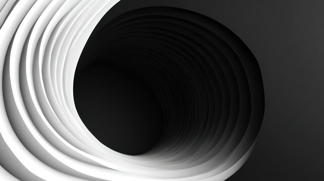 Abstract white spiral tunnel design with dark negative space