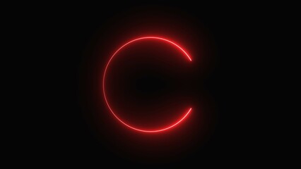 Red neon circle glowing on black background abstract design element art
