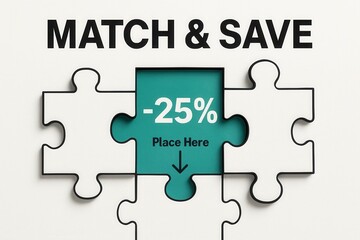 Fototapeta premium Match & Save banner featuring -25% discount offer, modern and sleek style, effective retail promo for savings.