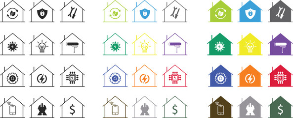 Home Service icon, Renewable Energy icon, Electrical Solutions icon , Renovation Projects icon , Property Services icon , Security Systems, Smart Home Systems icon