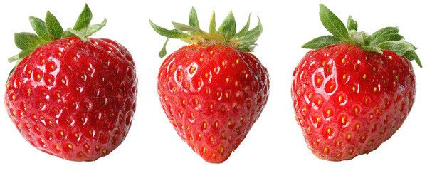 Three fresh, red strawberries