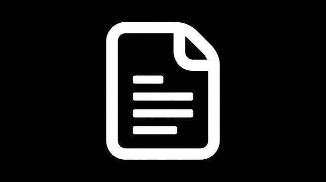 Document icon simple white on black background for web design or application