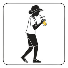 Silhouette of a young person wearing a baseball cap and athletic clothing drinking from a cup with a straw