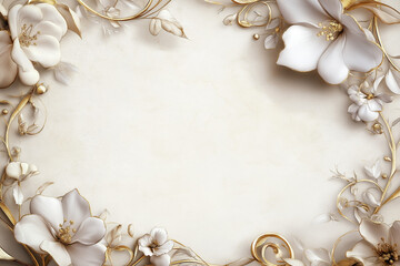 Elegant Vintage Floral Frame with Gold Accents and Blank Center