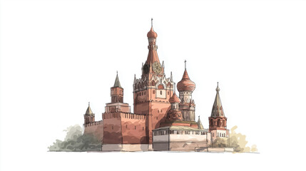 Obraz premium Watercolor Sketch of the Kremlin Palace in Moscow — Hand-Drawn Russian Landmark on White Background
