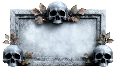 Decorative Skull Frame with Leaves for Halloween Themed Artwork Isolate on Transparent Background, cutout, png