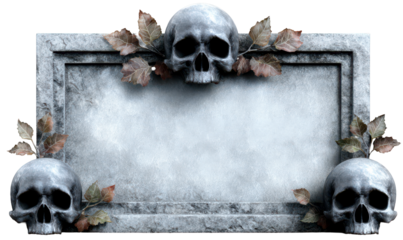 Decorative Skull Frame with Leaves for Halloween Themed Artwork Isolate on Transparent Background, cutout, png