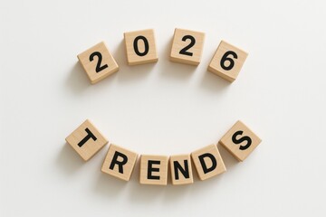 Wooden blocks forming phrase 2026 trends in arch layout, ideal for backgrounds