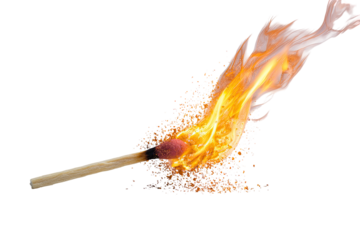 Burning matchstick, intense flame