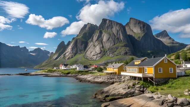 Iconic Yellow Fishermen's Huts in Hamnoy Lofoten Islands Norway


