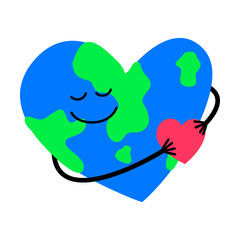 Cute Earth Heart Mascot Holding Hearts. Happy World Kindness Day Cartoon Character Vector Illustration