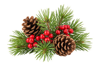 Fototapeta premium Christmas decoration with cones and fir branches isolated on white or transparent background