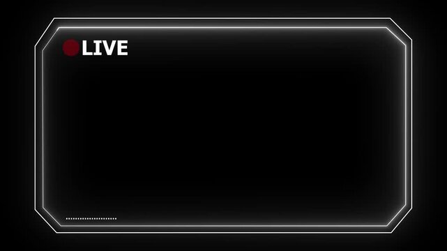 Glowing neon live stream border overlay featuring a red recording indicator and digital interface elements, designed to enhance streaming visuals with a modern, tech-inspired aesthetic.
