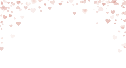 Beautiful soft pink heart confetti falling from above isolated on transparent background for romantic design