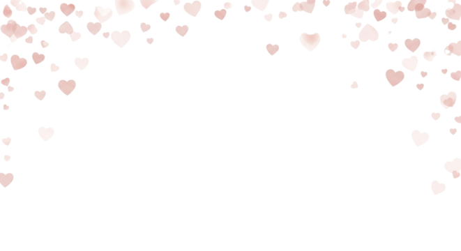 Beautiful soft pink heart confetti falling from above isolated on transparent background for romantic design