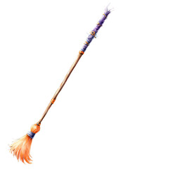 broom isolated witch broomstick halloween orange purple brown