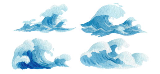 Four stylized, light blue water waves