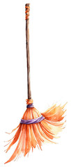 broom isolated witch broomstick halloween orange brown