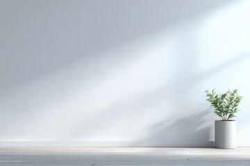 Obraz premium Minimalist Interior Design with Natural Light and a Potted Plant in a Calm and Clean Space