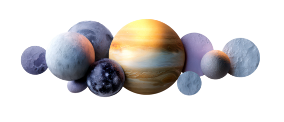 3D of Celestial Bodies in Soft Collage Style Isolate on Transparent Background, cutout, png