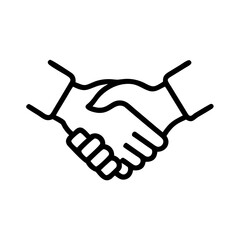 Minimal handshake icon representing partnership, cooperation, and agreement. Simple black and white vector icon suitable for business presentations, corporate identity, websites, and inf