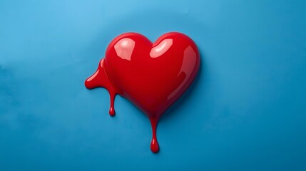 A striking image of a vibrant red heart, seemingly melting against a cool, solid blue background, soft light.
