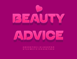 Vector Stylish icon Beauty Advice with Creative Heart. Fashion Red Font. Elegant 3D Alphabet Letters and Numbers set.