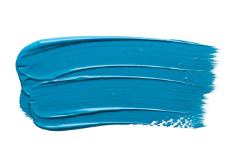 Blue paint stroke isolated on transparent background abstract acrylic brush stroke turquoise color swatch