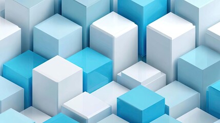 Fototapeta premium 2D flat abstract geometric cubic medical light blue concept. Abstract design featuring clustered blue and white cubes in patterns.