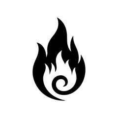 Stylized Black Flame Icon with Abstract Swirl Design on White