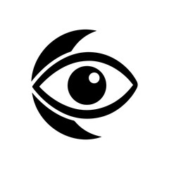 Minimalist Black and White Eye Icon with Abstract Crescent Shapes