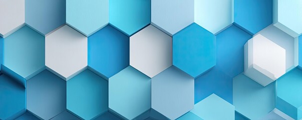 Fototapeta premium 2D flat abstract geometric cubic medical light blue concept. Dynamic hexagonal pattern in shades of blue with modern design appeal.