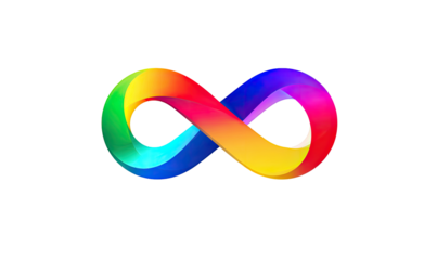 Vibrant rainbow infinity symbol on black background
