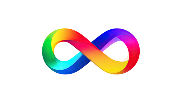 Vibrant rainbow infinity symbol on black background