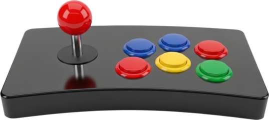 retro arcade cabinet buttons and joystick, colorful game controls, transparent background