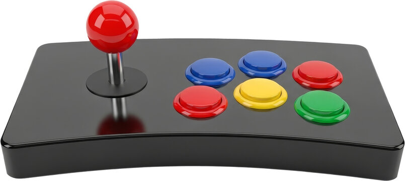 Colorful Retro Arcade Joystick on Transparent Background