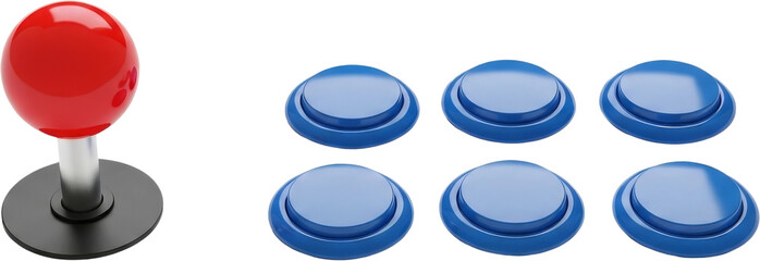 retro arcade cabinet buttons and joystick, colorful game controls, transparent background