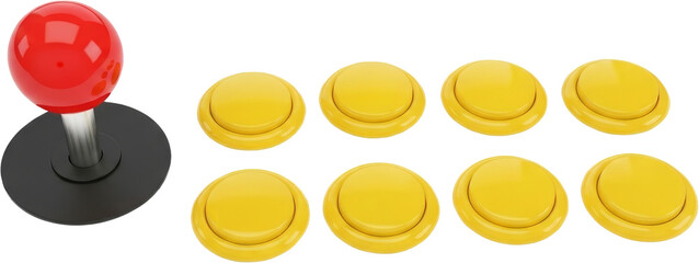 retro arcade cabinet buttons and joystick, colorful game controls, transparent background
