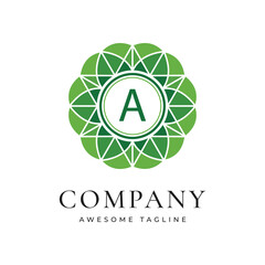 Fototapeta premium Traditional Asian Floral Monogram Letter A Logo Design Colorful Geometric Mandala Symbol for Luxury Branding and Identity