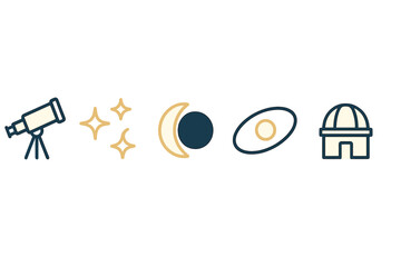 Fototapeta premium Astronomy and space exploration symbols featuring telescope stars moon and observatory building