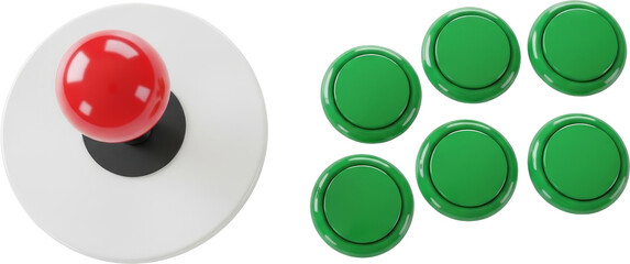 retro arcade cabinet buttons and joystick, colorful game controls, transparent background