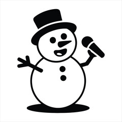 Singing Snowman with Microphone Vector Illustration in Black and White