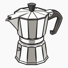 Classic italian moka pot coffee maker illustration isolated on white background for brewing espresso