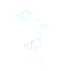 Set of realistic blue soap bubbles in various sizes. Bubbles are located on a transparent background. Water glass bubble realistic