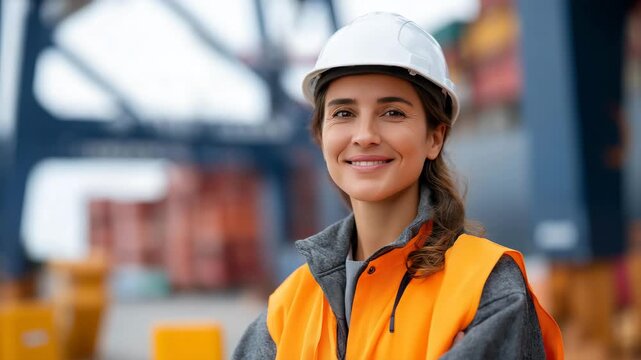 A seaport manager leading a multicultural team of dockworkers through creative planning strategies, highlighting leadership, teamwork, and innovation in logistics. three-quarter wide angle,