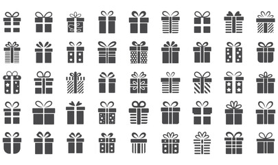 Collection of diverse gift box silhouettes with ribbons and bows for holiday celebrations