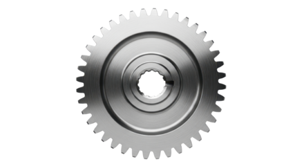 Silver gear machinery component isolated PNG with Transparent Background